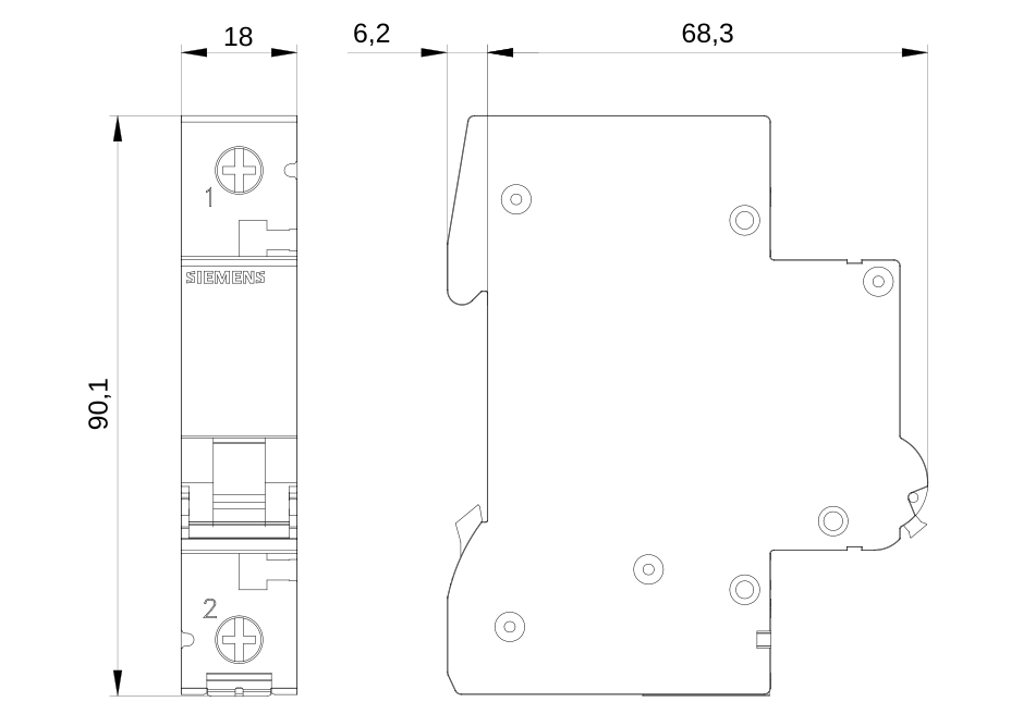 TERMOMAGNETICA 1X 10A DIN SIEMENS 4.5KA