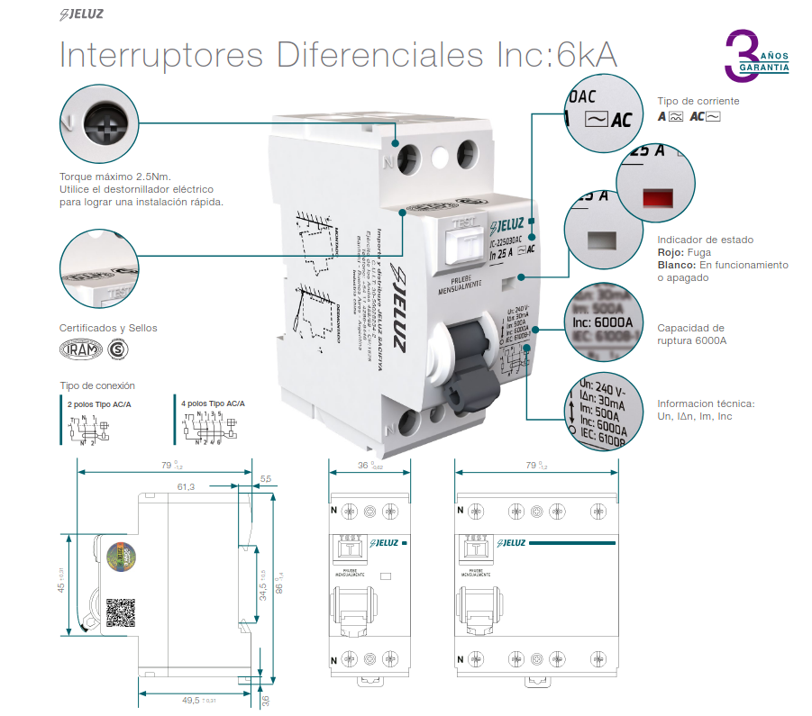 DISYUNTOR DIFERENCIAL 2X 16A 10mA JELUZ