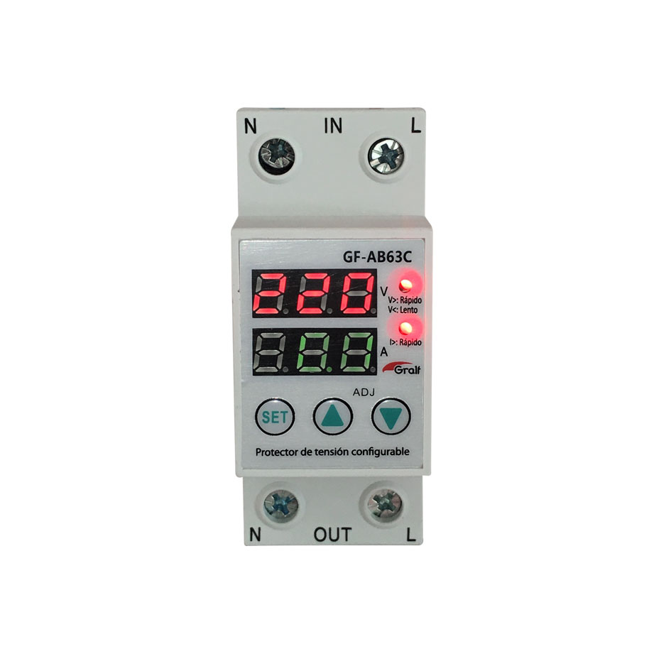 PROTECTOR DE TENSIÓN CONFIGURABLE CON VOLTÍMETRO Y AMPERÍMETRO, 63A MAX