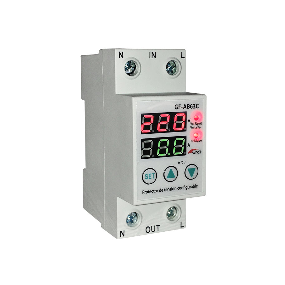 PROTECTOR DE TENSIÓN CONFIGURABLE CON VOLTÍMETRO Y AMPERÍMETRO, 63A MAX
